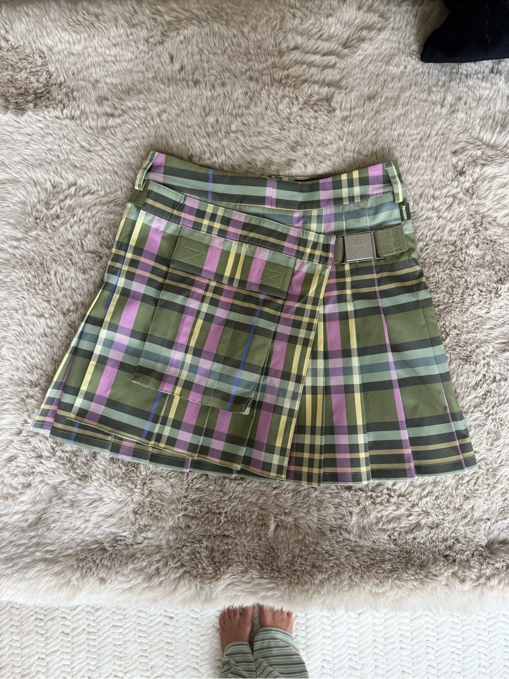 heaven by marc jacobs//green & purple plaid pleated mini skirt with belt